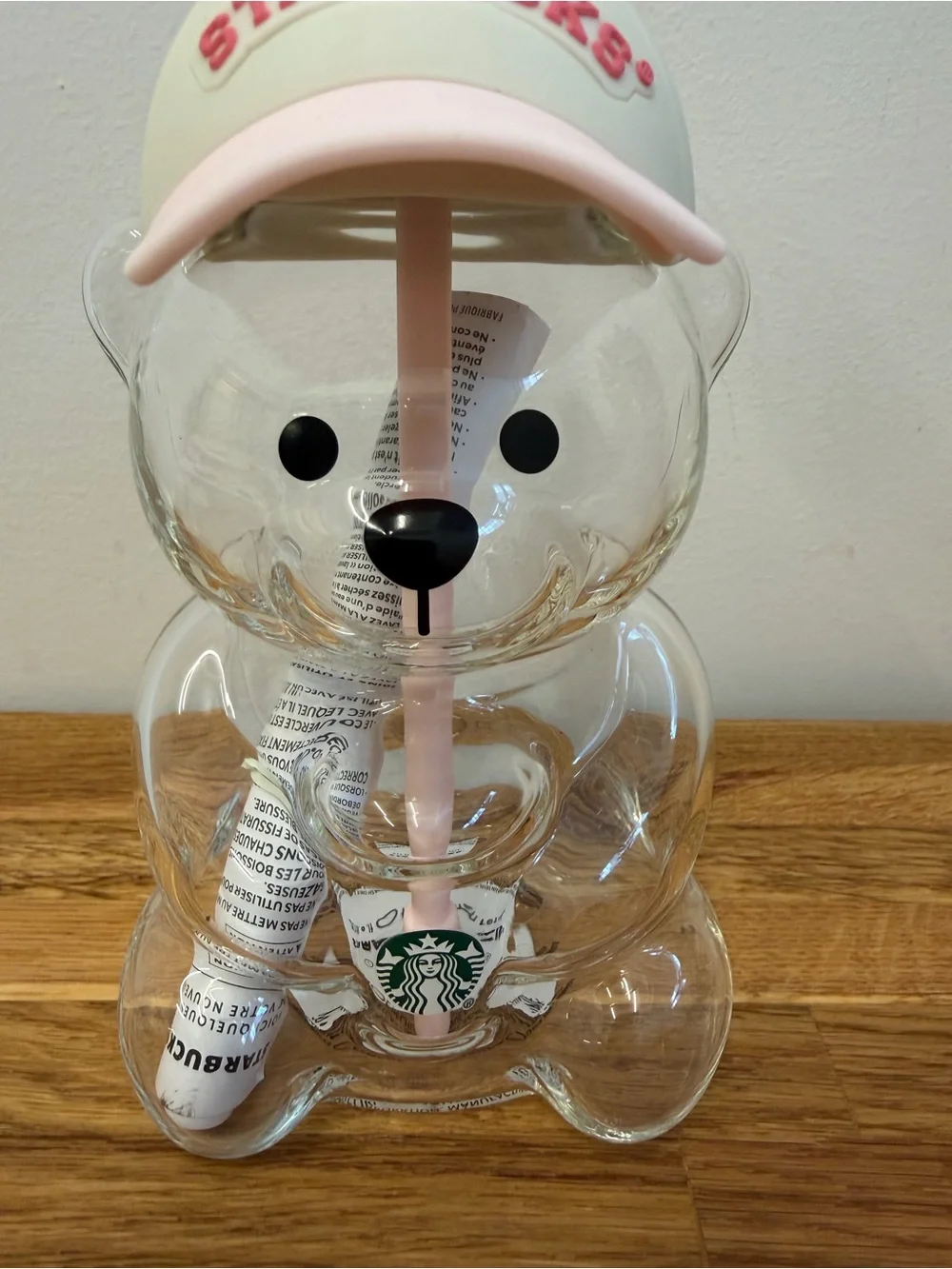 2026 Starbucks Bearista Bear Glass Pink Drink Strawberry Cup 20 oz. Authentic